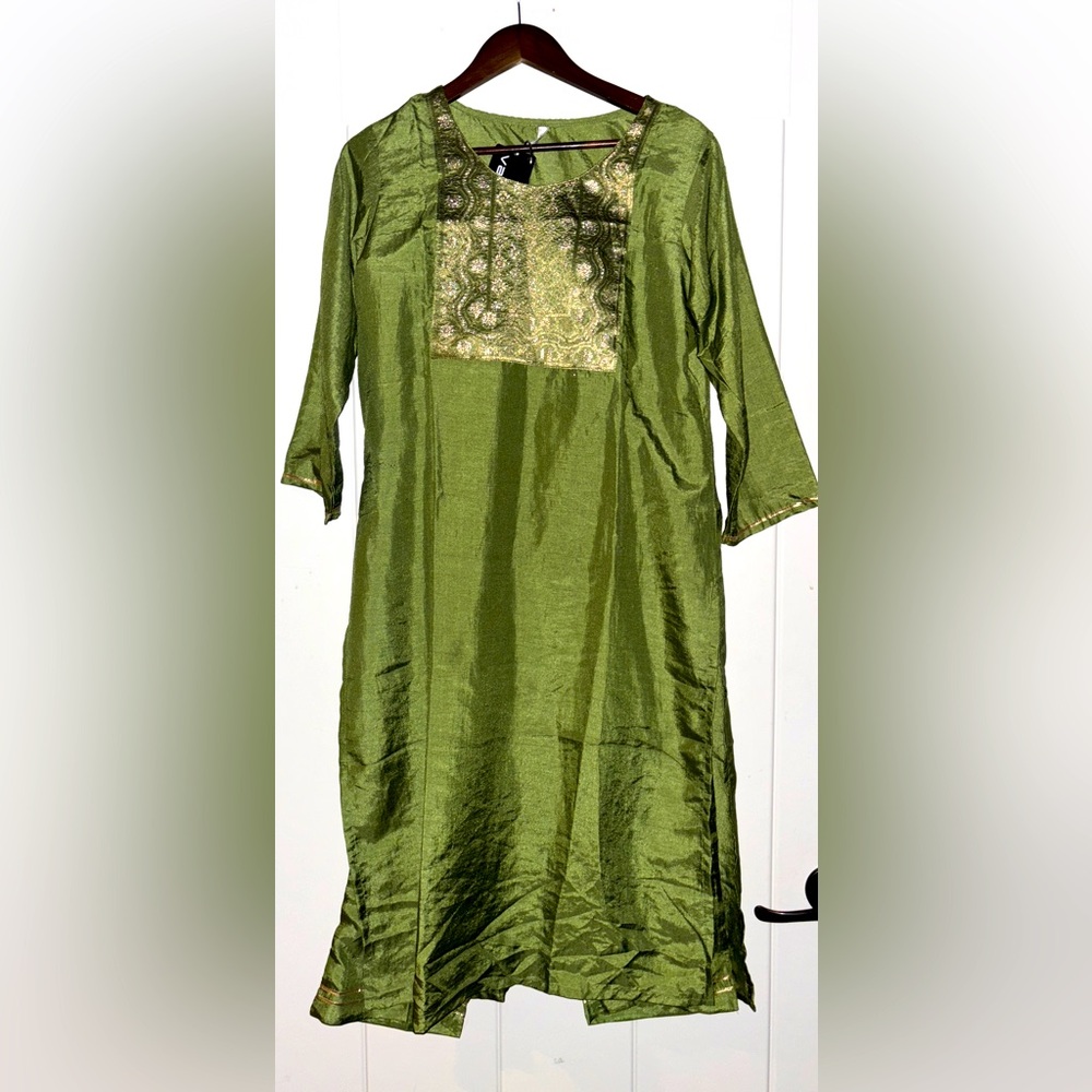 Bollywood Pakistani Kurta Pants and Dupatta Set Poly Silk Festive Women L Vaasmi